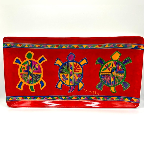 Dawn Oman Skye McGhie Turtle Dance Yellowknife Canada Porcelain Serving Red Tray - Picture 1 of 9
